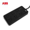 ABB排插接线板6位五孔带3USB带总控带灯10A-黑色AF608-885;10224964