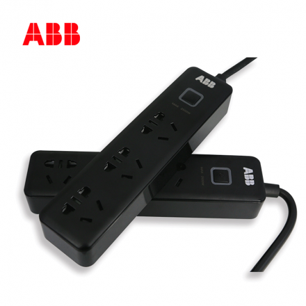 ABB排插接线板三位五孔带总控不带灯10A-黑色