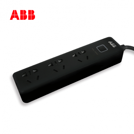 ABB排插接线板三位五孔带总控不带灯10A-黑色