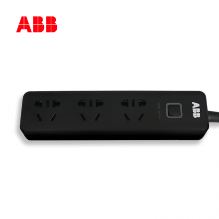 ABB排插接线板三位五孔带总控不带灯10A-黑色